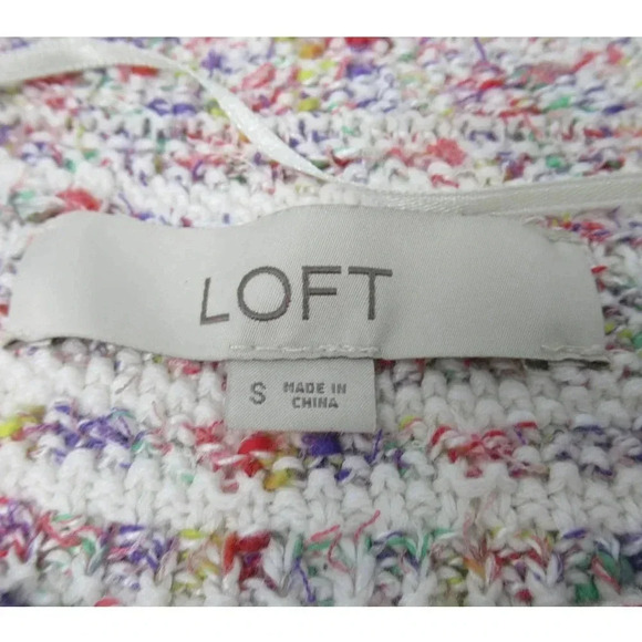 Loft Women's Open Front Sweater Cream Heathered Cardigan Rayon Cotton Size Small - Picture 3 of 6